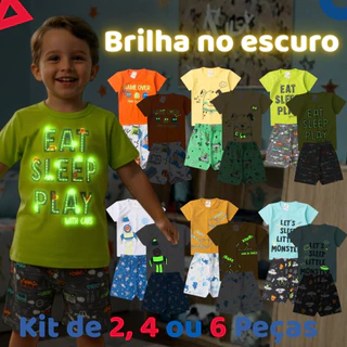 Kit de 2, 4 ou 6 Peças Pijama Infantil Brilha no Escuro Menino Verão Roupa Infantil Masculino em Oferta na Shopee
