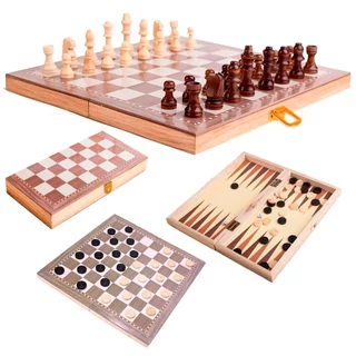 Jogo Xadrez Dama Gamão 3 Em 1 Madeira Tabuleiro Tamanhos em Oferta na Shopee