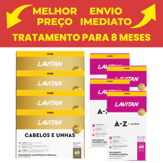 Lavitan Hair Cabelos & Unha C/Biotina Cimed 60 Caps + 4 Lavitan Mulher C/60 (kit com 8) em Oferta na Shopee
