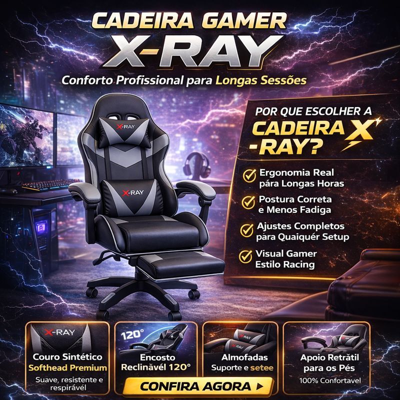 Cadeira Gamer X-Ray Ergonômica Reclinável Apoio de Pés e Almofadas ...
