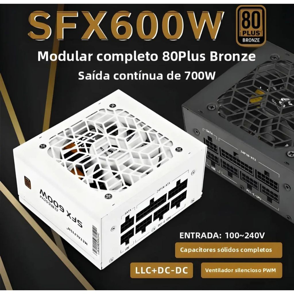 LFISH SFX 600W T-POWER フルモジュラー ホワイト Fonte Metalfish 600W SFX Full Modular White Branca 80 Plus