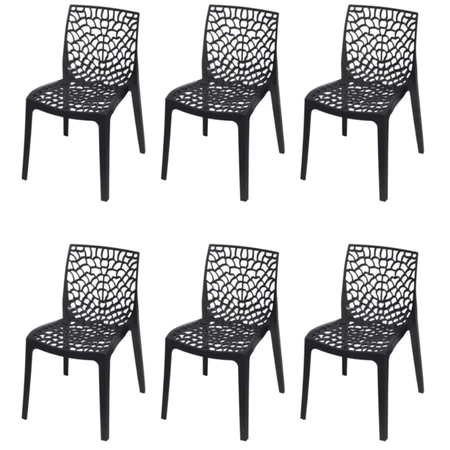 Kit 6 Cadeiras Gruvyer Preta Jantar Restaurante Bar Igreja Area Gourmet Super Reforçada Premium