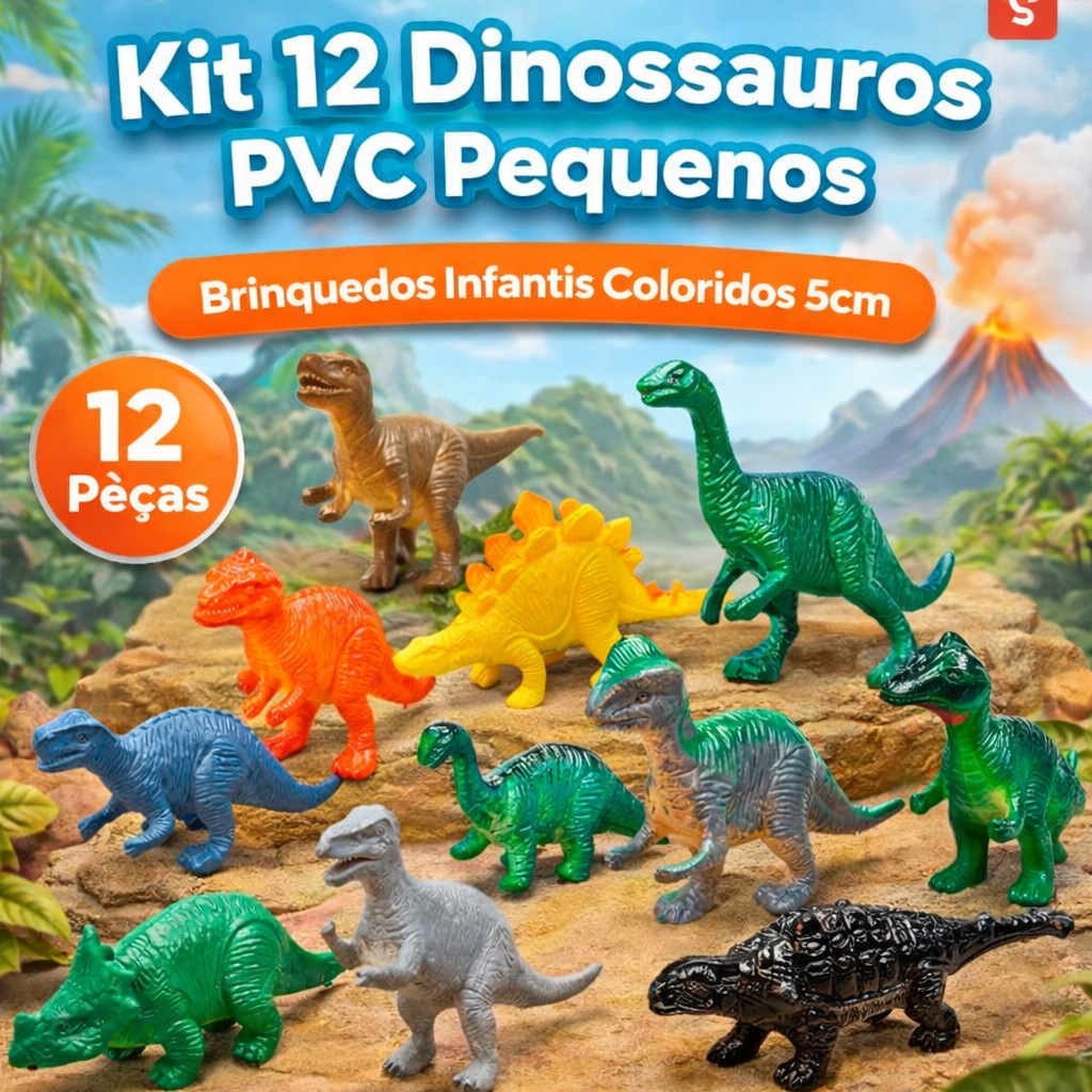 Kit 12 peças Dinossauros de PVC Pequenos | Brinquedo Infantil Colorido ...