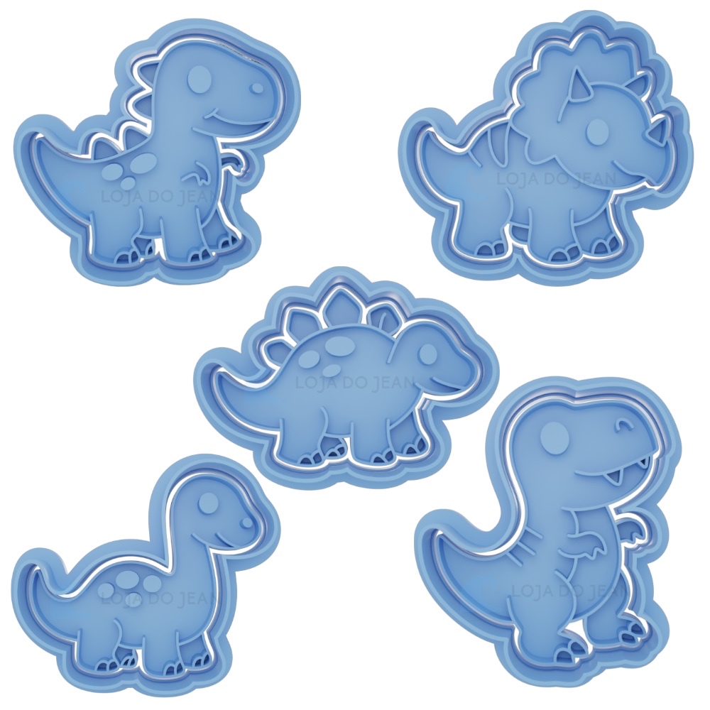 Kit 5 Cortador Marcador Dinossauro Floresta Animais Cookie A