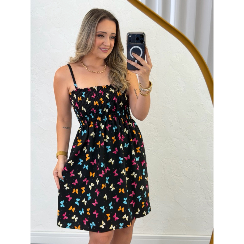 Vestido curto estampado com alças reguláveis — foto 6