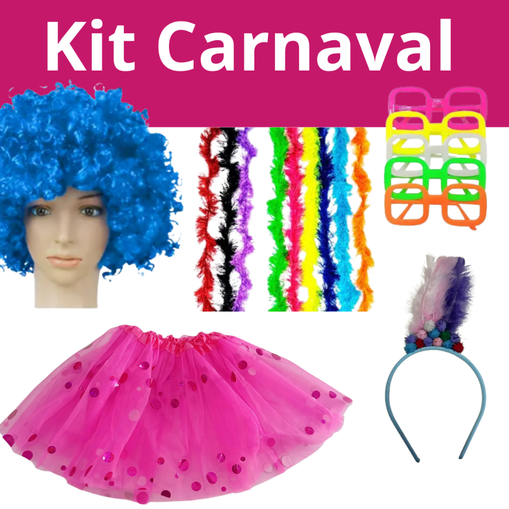 Kit Carnaval Saia Tule Peruca Marabu Oculos Tiara Fantasia Adulto e ...
