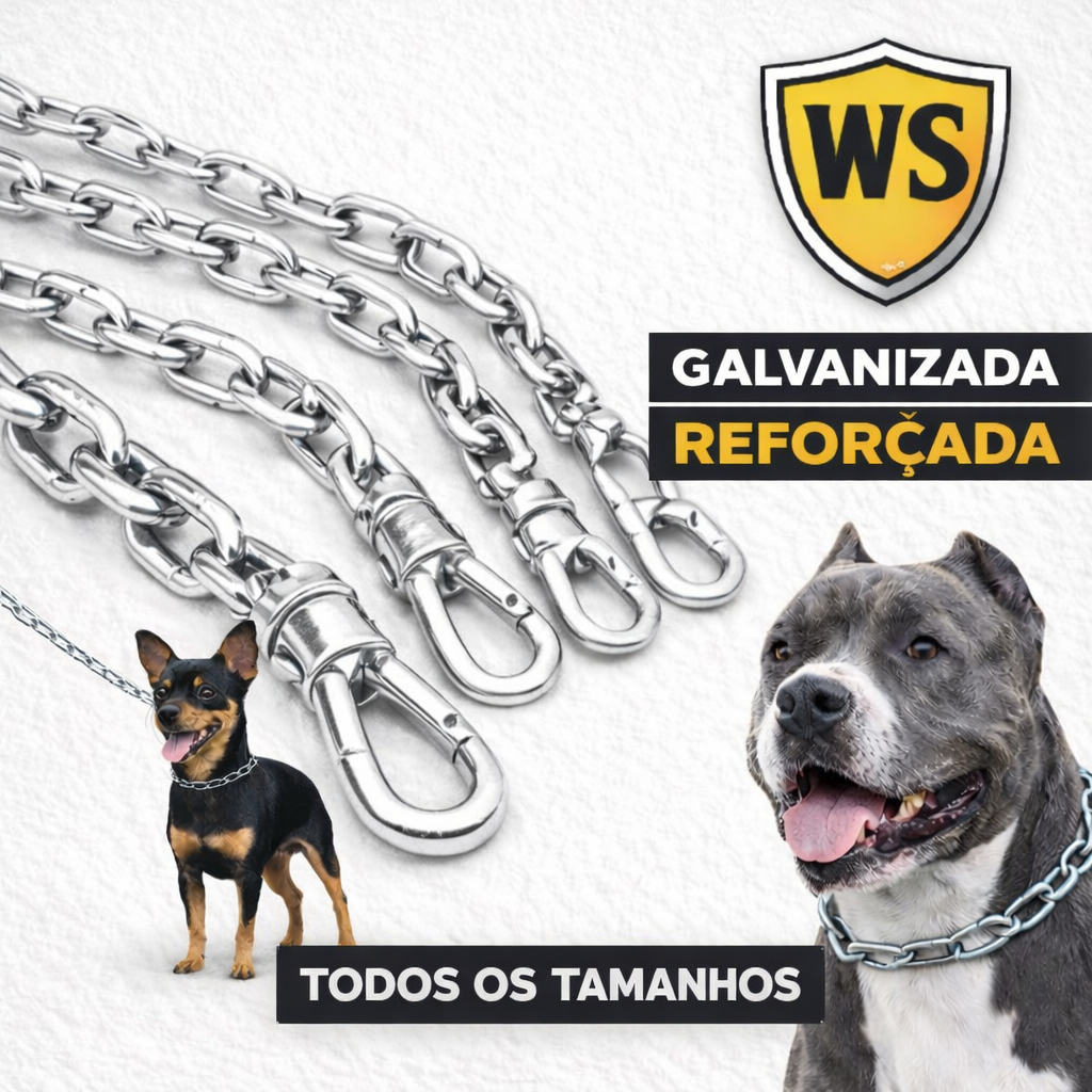 Corrente Reforçada para Cachorro 1,5m em Aço | 5 Espessuras Fina a Grossa | Cães Pequenos a Grandes