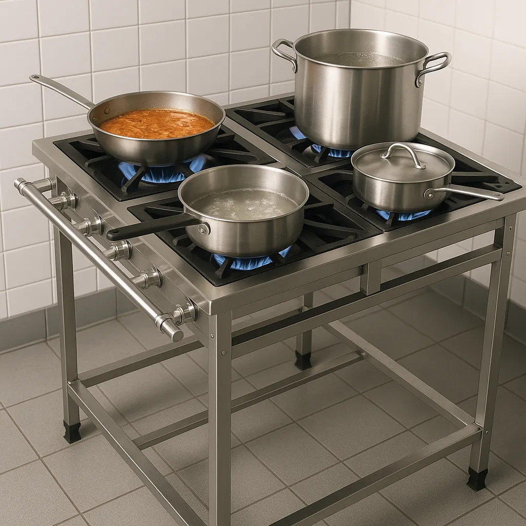 Fogão 4 Bocas Industrial Inox Baixa Pressão Queimadores Dupl