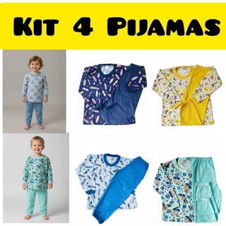 kit 4 pijamas PREMIUM Masculino de MENINO Conjuntos, Pijamas INFANTIL de frio na malha fria Pijama manga longa e calça em Oferta na Shopee