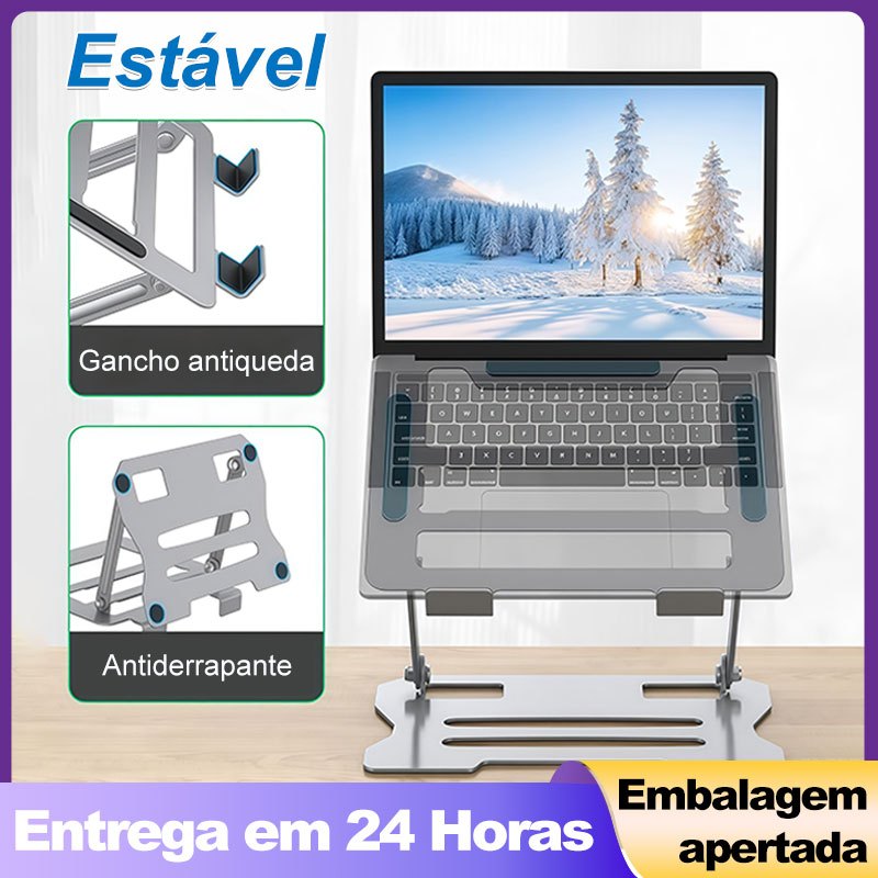 Suporte para Notebook em Alumínio Reforçado Ajustável Dobrável Base Firme e Estável para Laptop 10 a 17 Polegadas