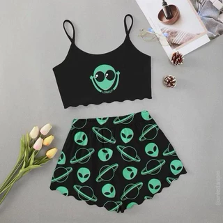 Pijama Feminino Cropped Curto Ondinha - Conforto e Estilo com Estampas Divertidas em Oferta na Shopee