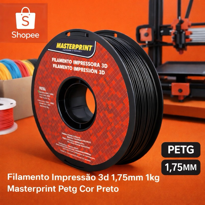Filamento PETG Preto 1kg 1,75mm Masterprint Para Impressora 3D Alta ...