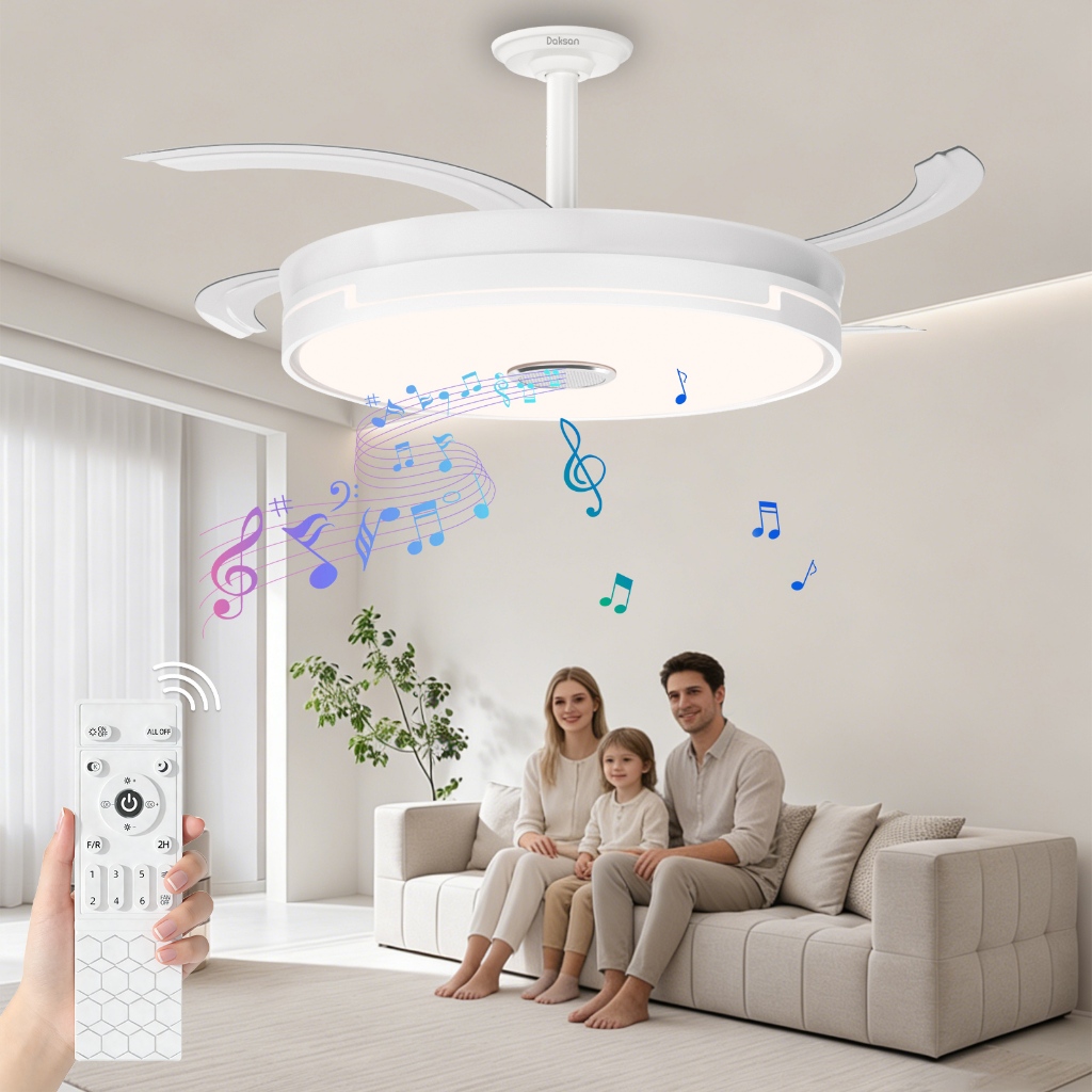 Ventilador de Teto Com Controle E Música Pá Retrátil Silencioso Branco 110v-220v 108Cm em Oferta na Shopee