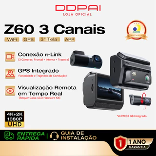 DDPAI Z60 Dual 4K Ultra HD GPS Câmera Veicular de 3 Canais Frontais e Traseiros e 4G Ao Vivo em Oferta na Shopee