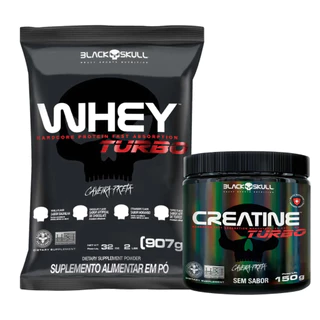 Kit Whey Turbo 907g + Creatina Turbo 150g Pote - Black Skull