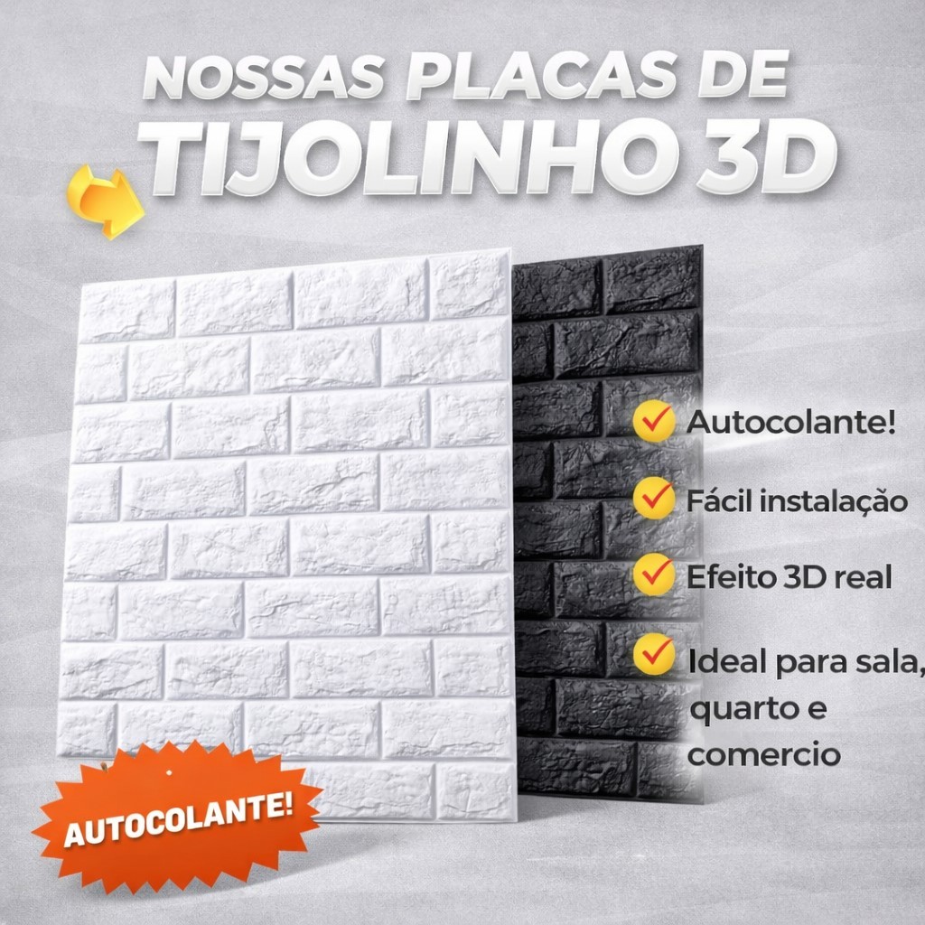 Placa 3D Tijolinho Autocolante 77x70 Para Parede Revestimento ...