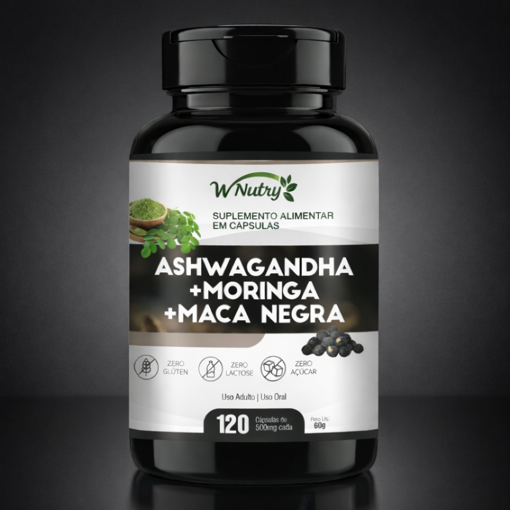 Ashwagandha Moringa Maca Negra 120 Capsulas | Vitalidade e Energia Envio Imediato