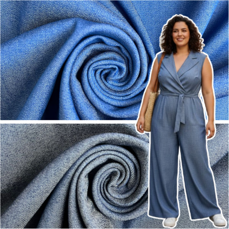 Tecido Chambre Chambray Tencel Denim Largura 1,40mt Com Elastano