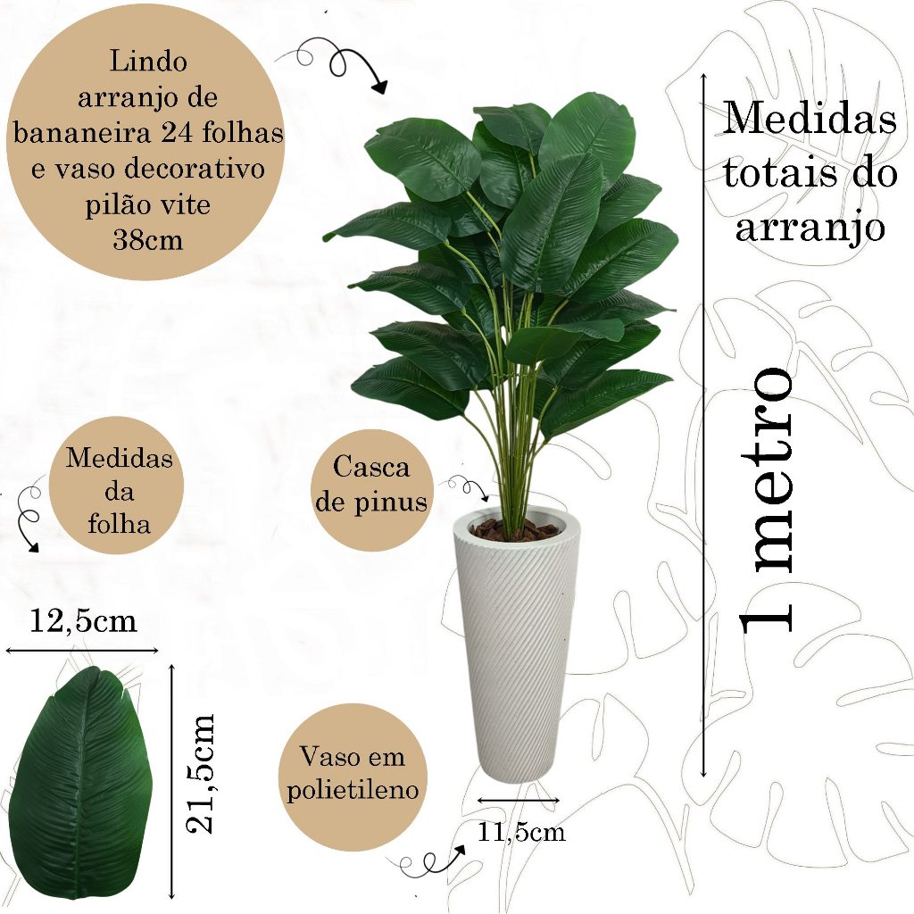 Bananeira Artificial Grande Com Vaso Pilão Vite Decoracao