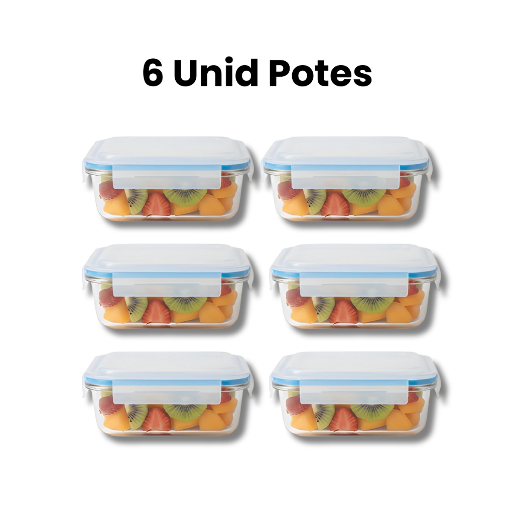 Kit Potes Herméticos Marmita de Vidro 630ml 6 a 10 Unidades com Vedação Antivazamento