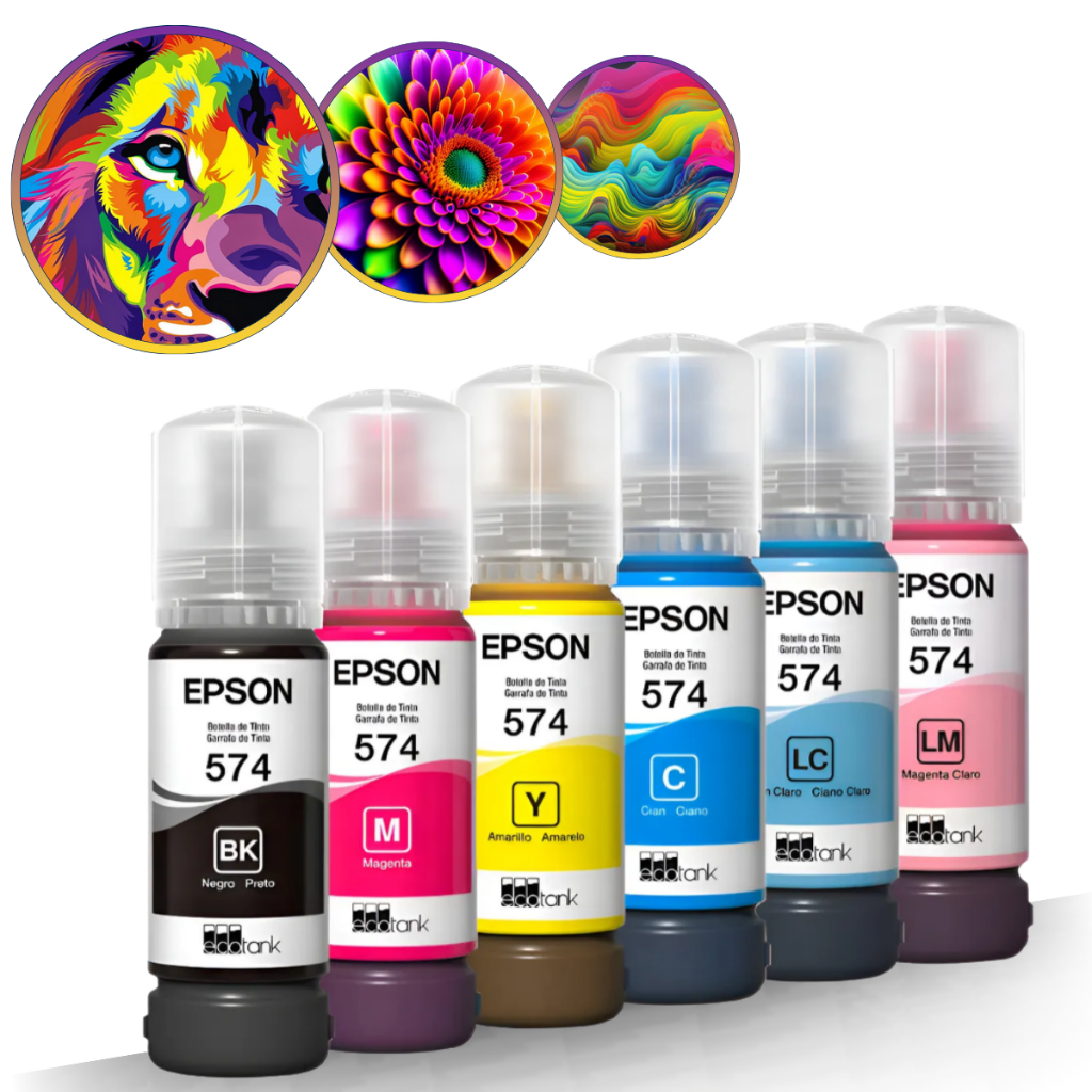 Kit Tinta 6 Cores Epson 574 T574 Original Para EcoTank L8050 L18050 ...