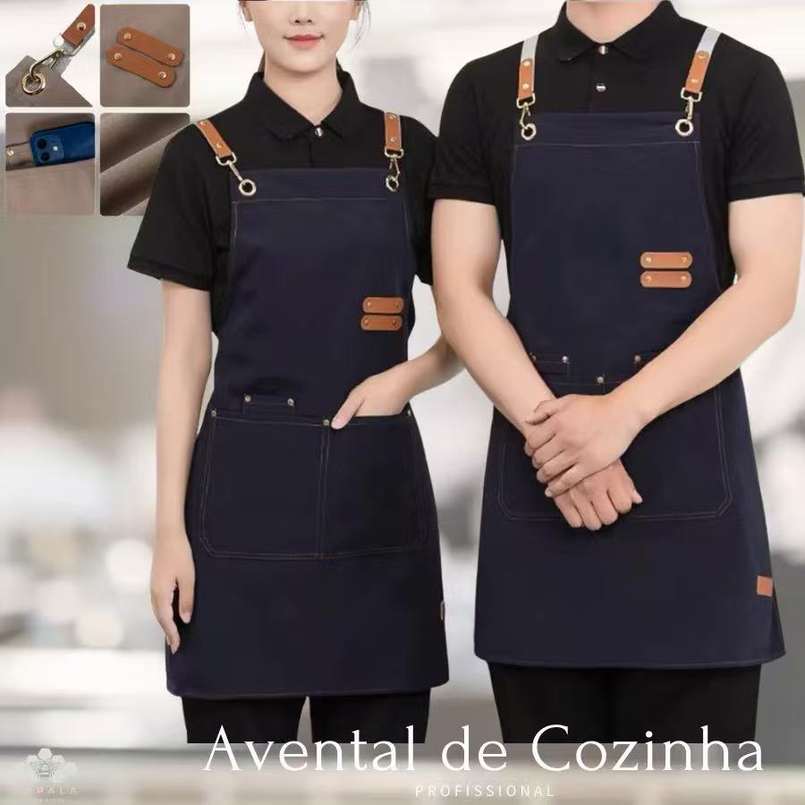Avental de Cozinha Ajustável Com Botões Com Bolso Caseiro ou