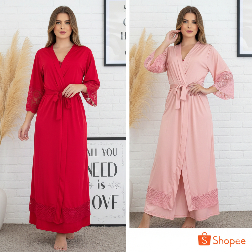 Robe Longo Feminino Roupão Noiva Renda Luxo Hobe Lingerie em renda ...