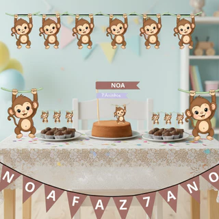 Kit So Um Bolinho Macaco - Safari - Festa Pronta - Aniversario - Aniversario - Animais - Personalizado