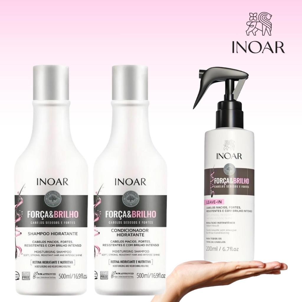 Inoar - Kit Força e Brilho Shampoo e Condicionador 500ml + Leave-in ...