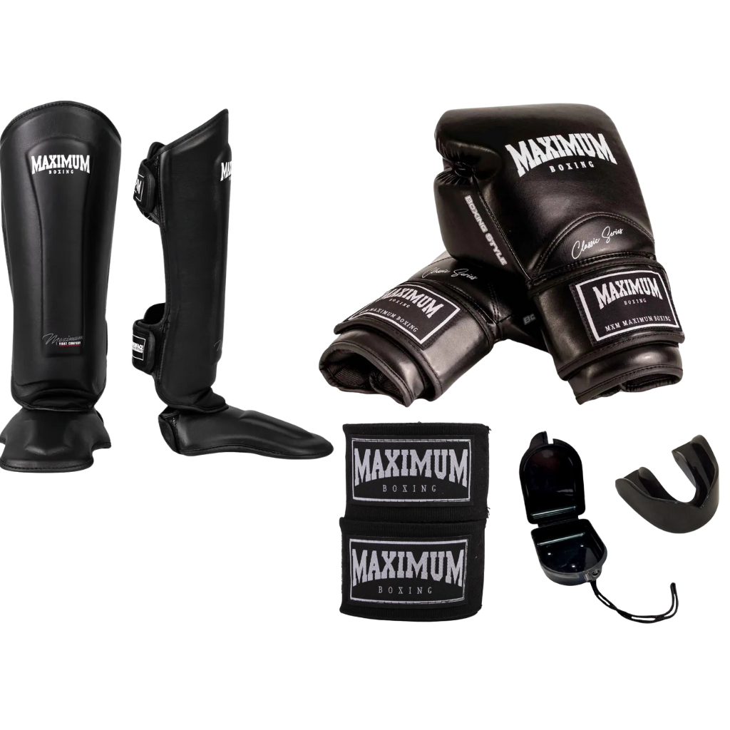 KIT COMPLETO MAXIMUM BOXING – LUVA PRETA + CANELEIRA + BANDAGEM 3M ...