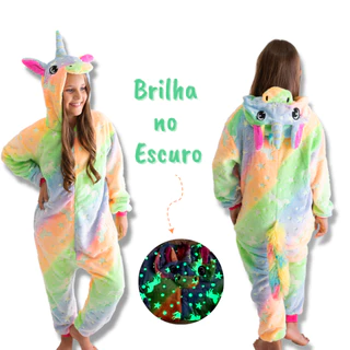 Pijama Macacão Infantil Unicórnio Kigurumi Luminoso - Brilha no escuro em Oferta na Shopee