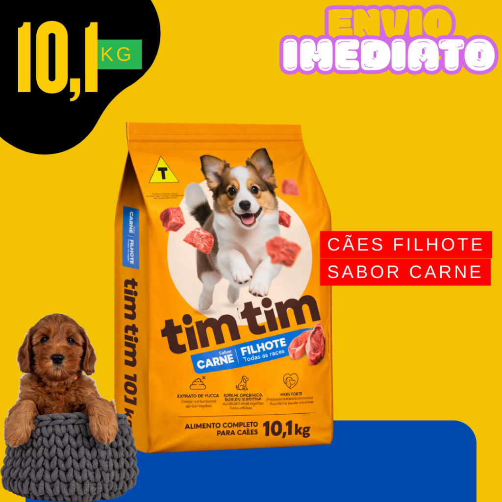 Ração Tim Tim Premium Filhote Carne 10,1kg Redução de Odor e Pele ...
