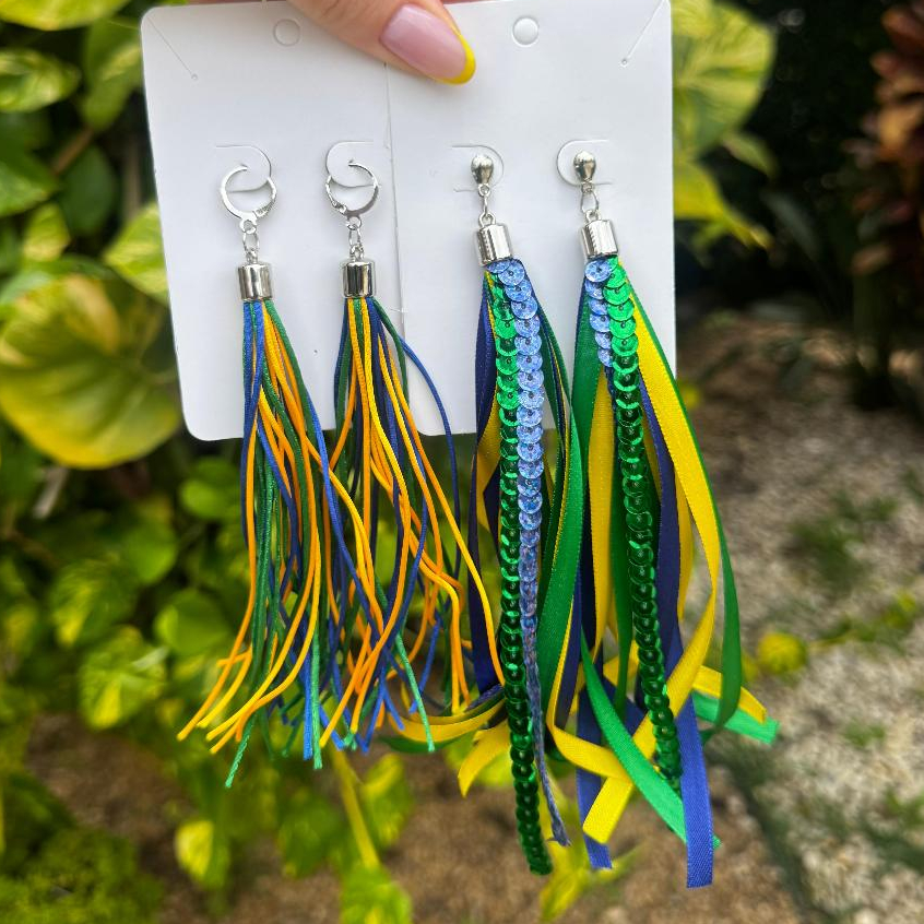 Brinco Artesanal Brasil Verde Amarelo Azul Copa do Mundo & Carnaval Acessório Leve e Estiloso em Oferta na Shopee