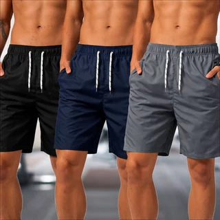 KIT Bermuda Tactel Shorts Masculino Plus Size Básico Liso Academia Cordão Praia Mauricinho P XG