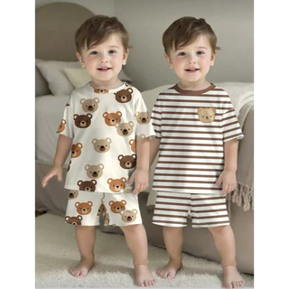 Conjunto 4 pecas de Pijama Solto Casual com Estampa para Menino, e Menina Adequado para o Verão em Oferta na Shopee