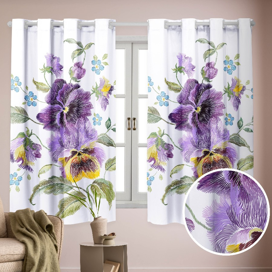 Cortina Estampada 2,00x1,50 Flores Oxford (Decoração, Quarto, Sala