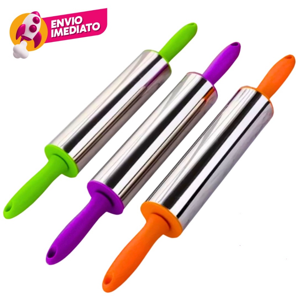 Kit Rolo Abridor de Massa Inox Cabo Colorido Pizzaria E Conf