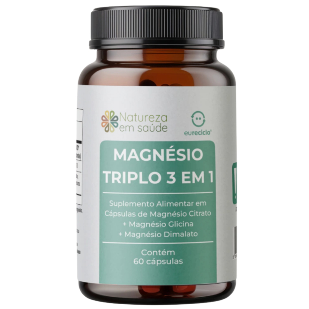 Magnésio Triplo 3 em 1 Dimalato Quelato Citrato 60 Cápsulas Suporte ...