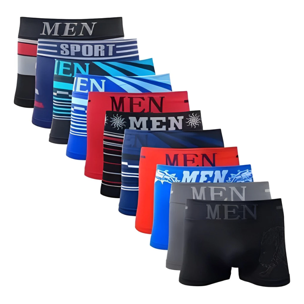 Kit 10 Cuecas Boxers Premium Masculina Adulto de Microfibra - Tamanhos do M ao GG