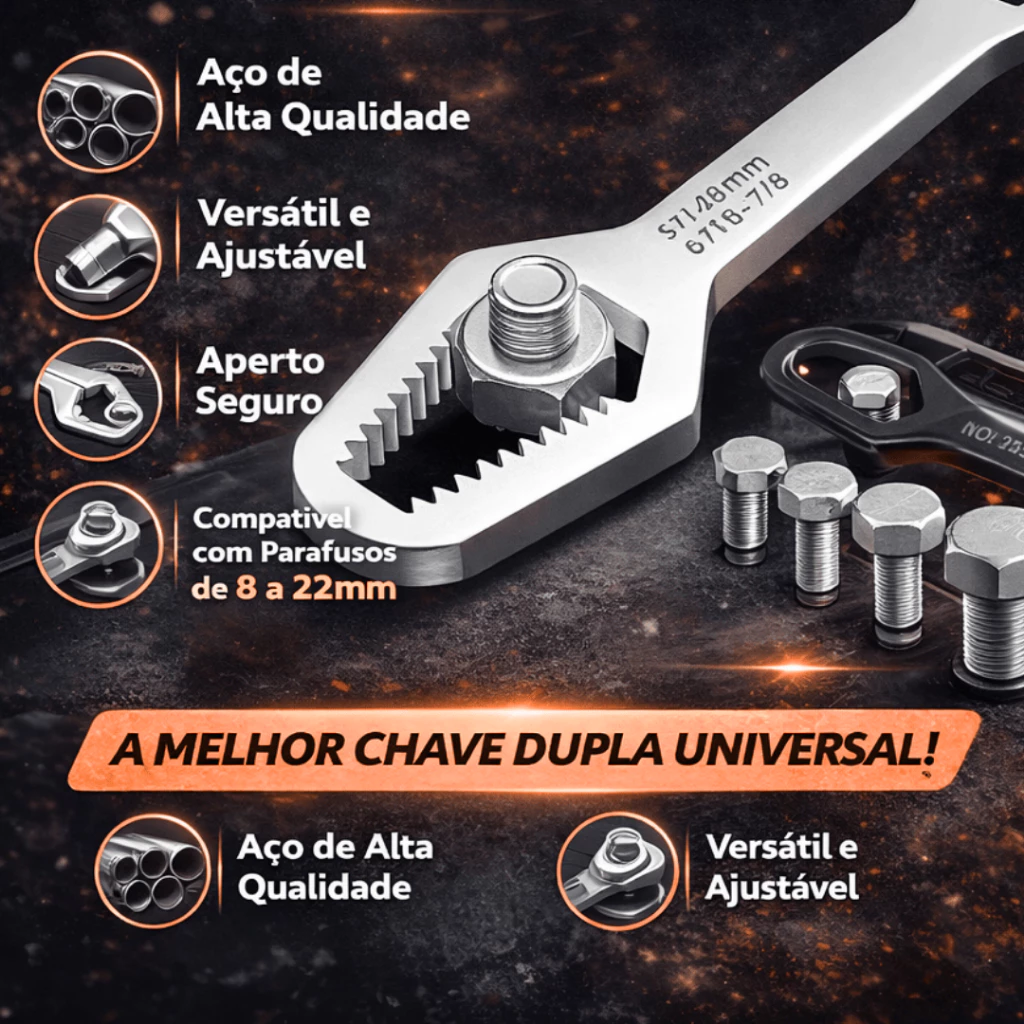 Chave Boca Fixa Universal 8 a 24mm Aço Reforçado Cabeça Dupla Torx