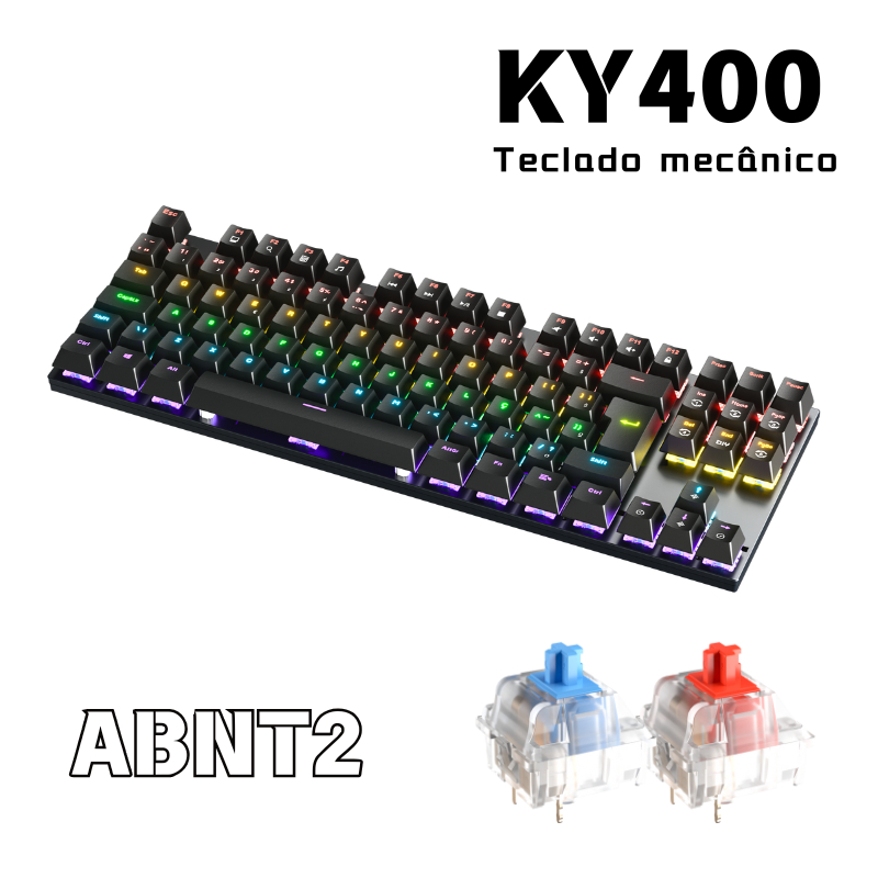 ZIFRIEND KY400 Gamer Teclado Mecânico Com Fio Hotswap ABNT2 NKRO