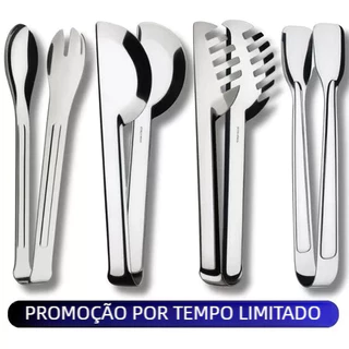 4 Utensílios Inox para Cozinha – Pegador Massa Salada 20cm Universal 20cm Gelo 18,5cm Kit