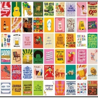 Kit 54 Adesivos Vinil 6,5x5cm - Brasilidades / Lambe Lambe / Opção de frase personalizada de SUA PREFERÊNCIA