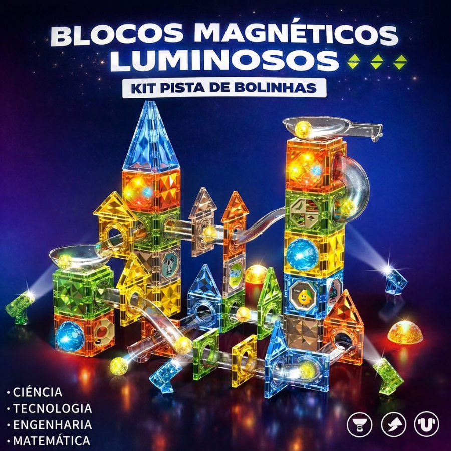 Blocos Magnéticos Trilho Pista de Bolinhas Brinquedo STEM 3D Kit ...