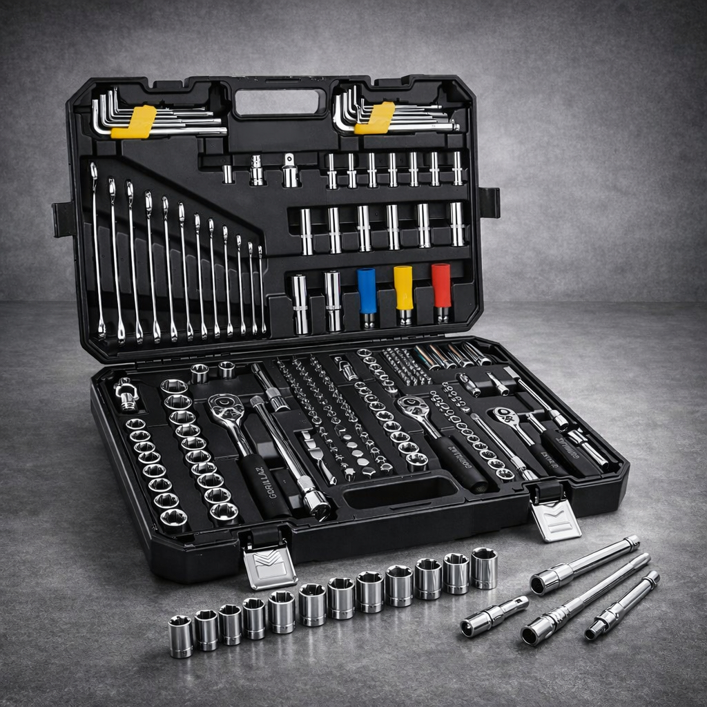 Kit Jogo De 222 Peças Oficina Maleta Ferramentas De Aço Cromo