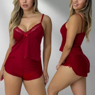 Pijama Feminino Baby Doll Malha Fria Tecido Leve e Geladinho Renda Sensual Conforto para Dormir Premium em Oferta na Shopee