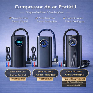 V060 - Compressor Detector de Ar Portatil Recarregavél Com Fio Sem Fio Digital USB Calibrador Pneu de Carro Automóvel