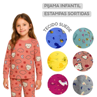 Kit Pijama 4 Peças Para Menina Infantil Manga Longa Inverno Sortido Criança Suede Frio em Oferta na Shopee