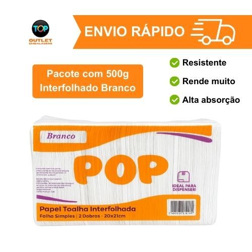Papel Toalha Interfolha Pop para Dispenser de Banheiro Cozinha Escritório
