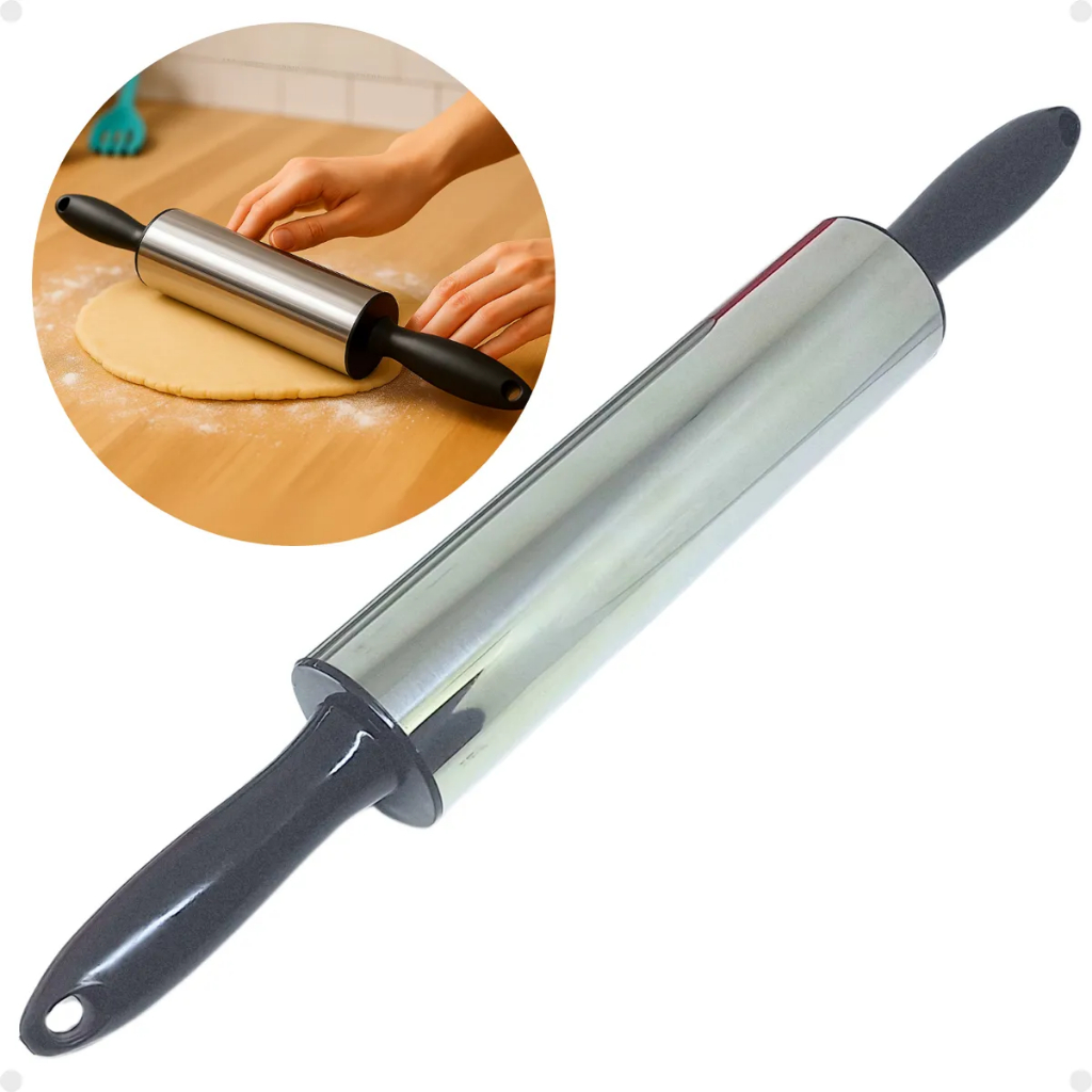 Rolo para Abrir Massa Aço Inox Leve Resistente Utensílios pa